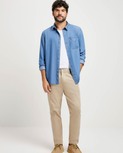 Calça Marrom Claro Hering Chino Slim Em Sarja Com Elastano _ ZZ MALL