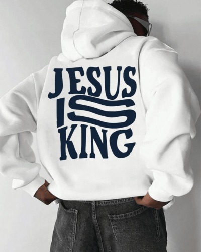 Blusa Moletom Masculino Streetwear Branco Jesus is King Unisex Blusa de Frio