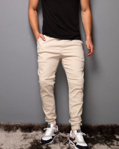 Calças Jeans Masculina Jogger Com Punho Na Perna Elastico Cor Areia